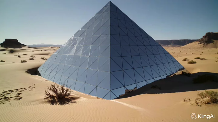 Huge Mirror Pyramid Reflecting Desert Environment In The Desert | AI Video