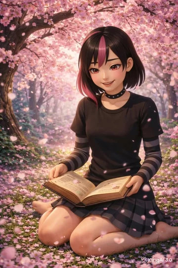 Mimi Reading A Book Under Cherry Blossom Tree | AI Video