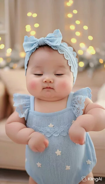 Cute Baby In Blue Outfit With Star Design And Blue Bow Headband | AI Video