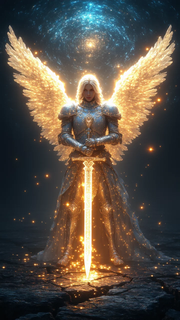 Angel Persists In Shining Armor With Radiant Sword | AI Image