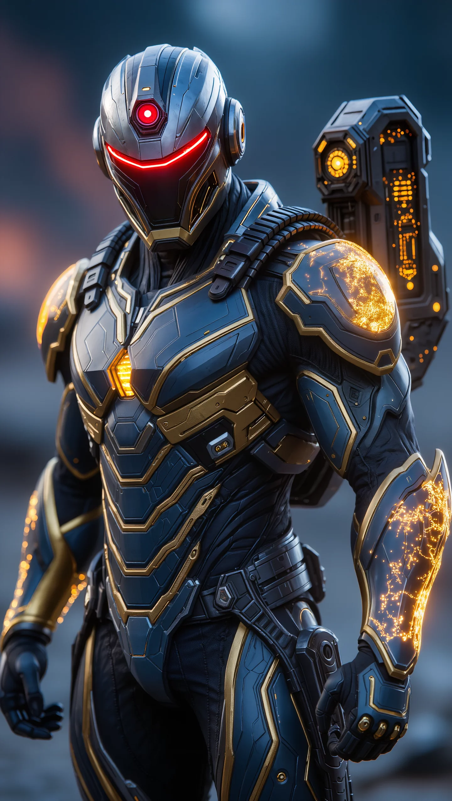 Fantasy Art Futuristic Warrior In Glowing Armor With Advanced Weaponry ...