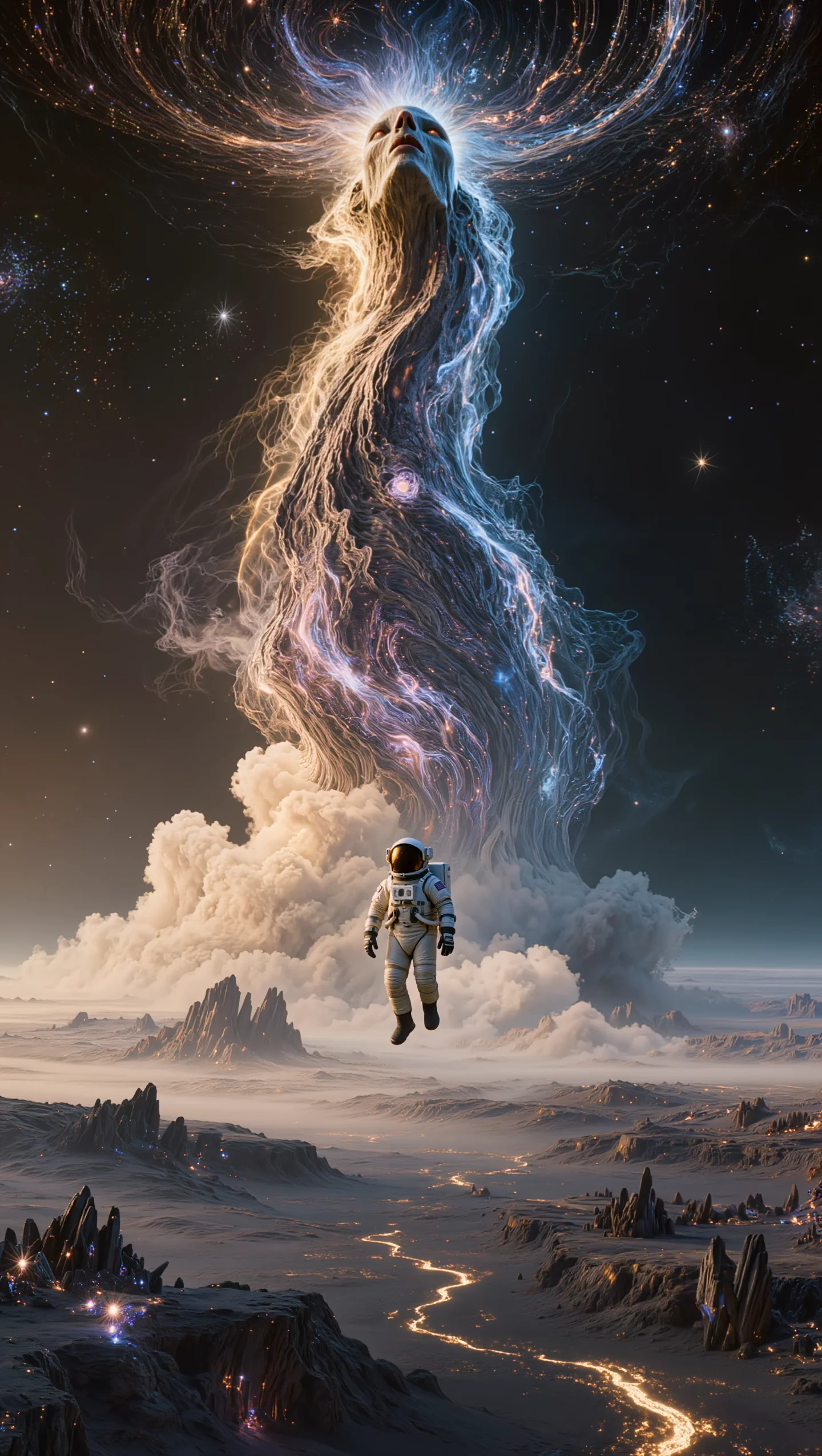 Astronaut Floating In Space With Cosmic Background And Mystical Energy ...