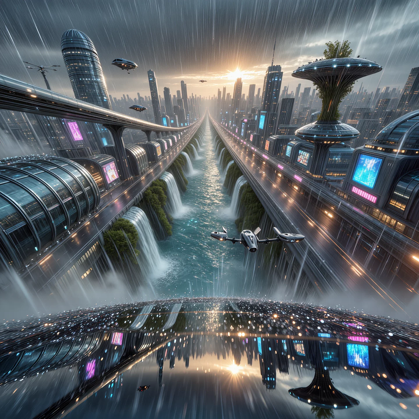 Water Reflection City Skyline Urban Landscape | AI Image